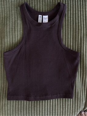 H&M Women's Ribbed Cropped Tank Top - Dark Brown